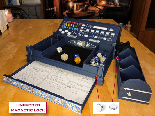 Daggerheart™ Compatible Custom Player Tracker Board – 3D Printed Station for TTRPG with Dice Tray, Token Slots, Card Holder & Storage