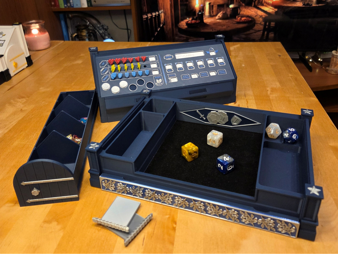 Daggerheart™ Compatible Custom Player Tracker Board – 3D Printed Station for TTRPG with Dice Tray, Token Slots, Card Holder & Storage