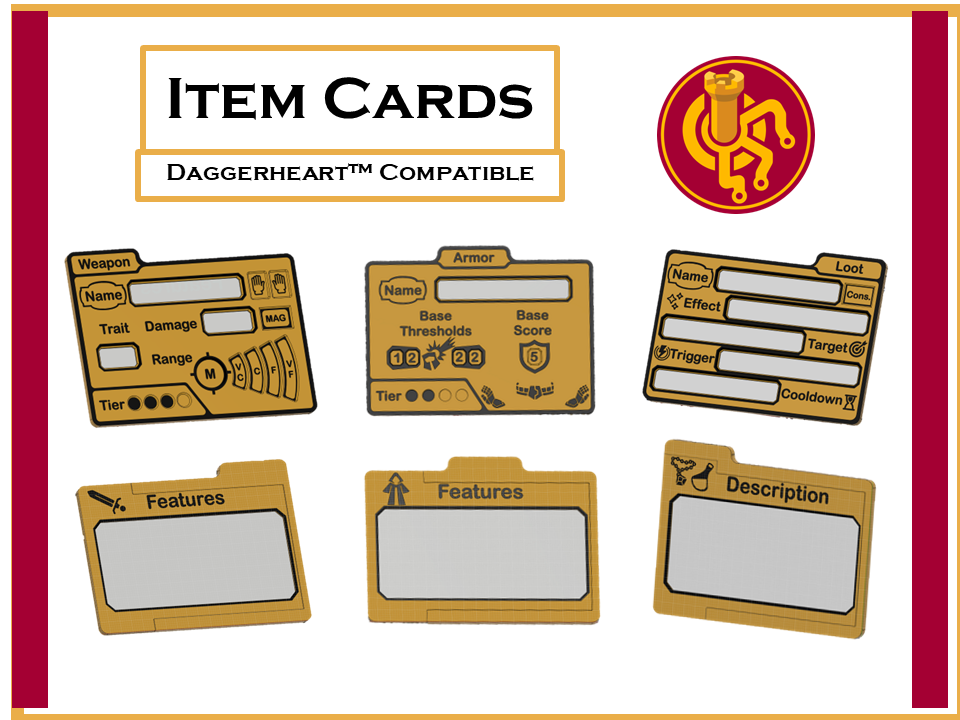 Daggerheart™ Compatible Item Cards – STL / 3MF Files for 3D Printing
