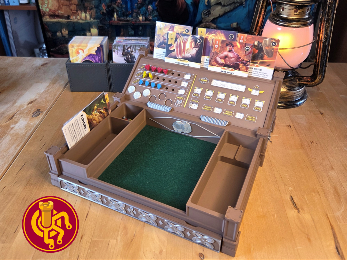 Daggerheart™ Compatible Custom Player Tracker Board – 3D Printed Station for TTRPG with Dice Tray, Token Slots, Card Holder & Storage
